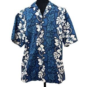 Vintage 80s KY’s Hawaiian Shirt Men's Medium Blue Floral Cotton
